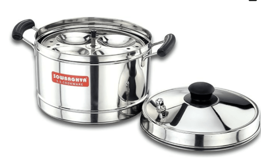 SOWBAGHYA Induction Base Stainless Steel Idli Maker (Silver, 4 Plates) Silver Idly Cooker Pot | Induction and Gas Stove Compatible Idli Maker | Idly Maker with 4 Plates 16 idlis | Silver - Image 2